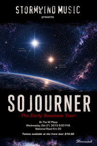 Promotional poster for the Sojourner Early Sessions Tour at W Plaza during 2015 featuring early proto-signal and cosmic imagery before the formation of Eventstellar