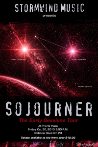 Promotional poster for the Sojourner Early Sessions Tour at W Plaza during 2015 featuring Alpha Centauri and Proxima Centauri imagery before the formation of Eventstellar