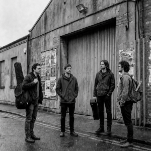 The future members of Eventstellar outside an industrial rehearsal space before their first session in Bray, Ireland