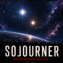 Promotional poster for the Sojourner Early Sessions Tour at W Plaza during 2015 featuring early proto-signal and cosmic imagery before the formation of Eventstellar
