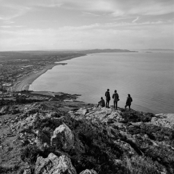 Black and white photograph of Eventstellar overlooking Bray Bay in Ireland in 2017