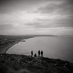 Black and white photograph of Eventstellar overlooking Bray Bay in Ireland in 2017